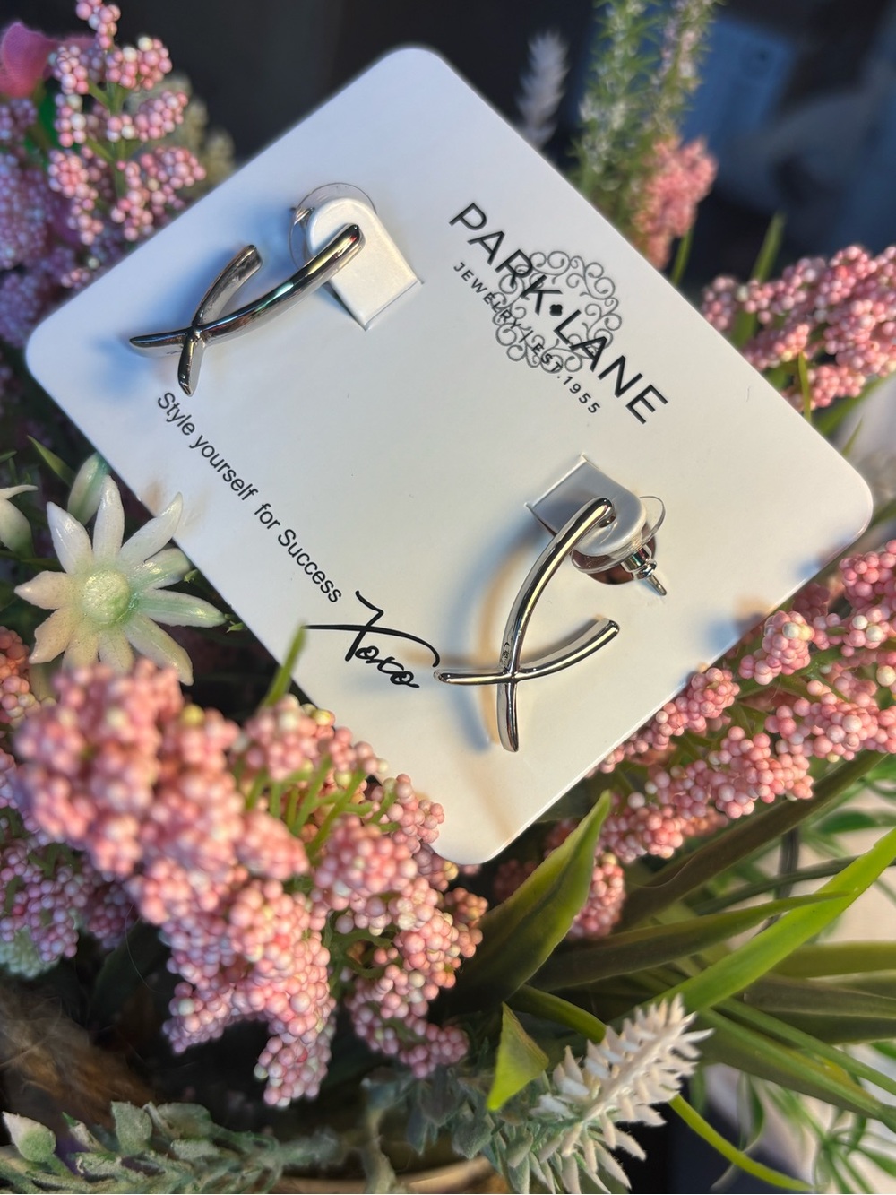 Park Lane Silver Wishbone Curved X Hoop Studs